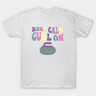 Groovy Retro Curling Sport Design - Keep Calm Curl On T-Shirt